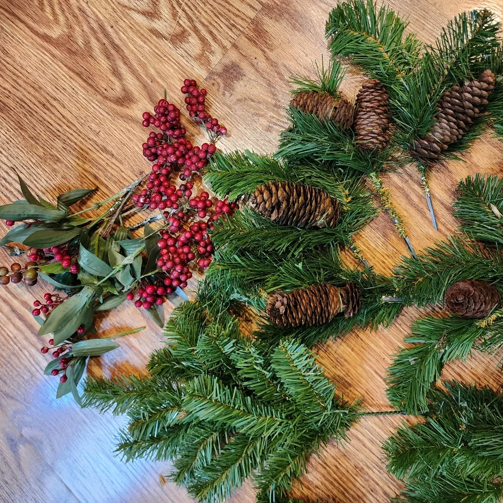 Vintage Wreath Form with Various Fall and Holiday Craft Supplies